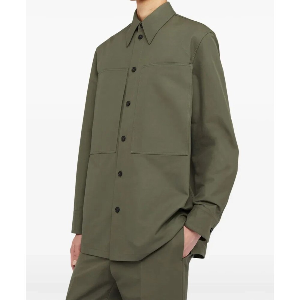 JILL SANDER Overshirt Jacket Mens Size 38 Green Button Up Pockets Cotton $1290